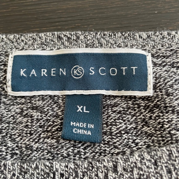 KAREN SCOTT Size XL Black White 100% Cotton Knit Sweater Scoop Neck Long Sleeve - Picture 5 of 7